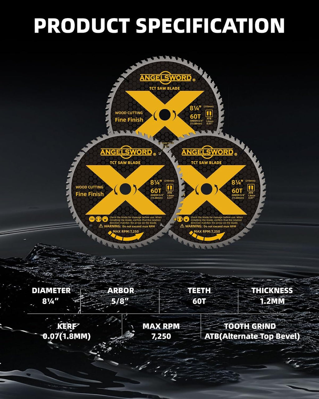 8-1/4 Inch Table Saw Blade/Circular Saw Blade for Fine Finish Wood Cutting, 60T, 3 Pack
