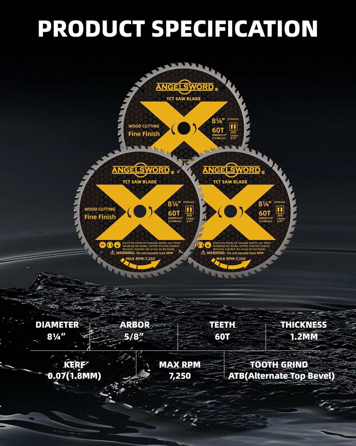 8-1/4 Inch Table Saw Blade/Circular Saw Blade for Fine Finish Wood Cutting, 60T, 3 Pack