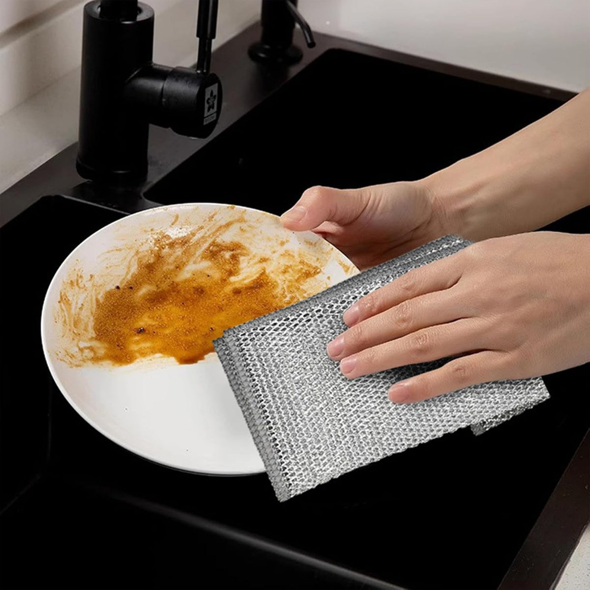 Double-Layer Steel Wire Cleaning Cloth - Non-Scratch Wire Dishcloth Rag Heavy Duty Scrub Pads Multi-Purpose Silver