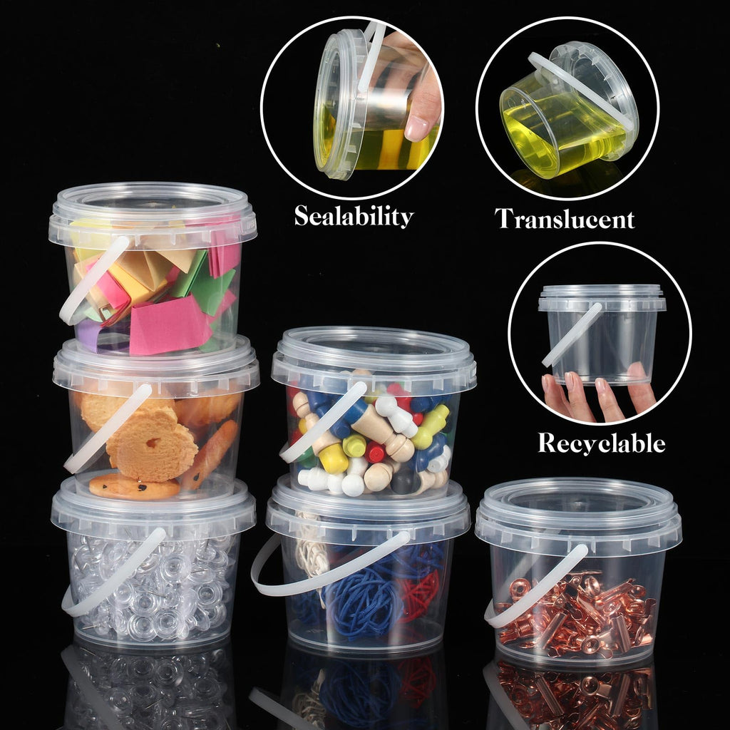 50 Pcs 10oz Plastic Bucket with Lids and Handles Bulk, Clear