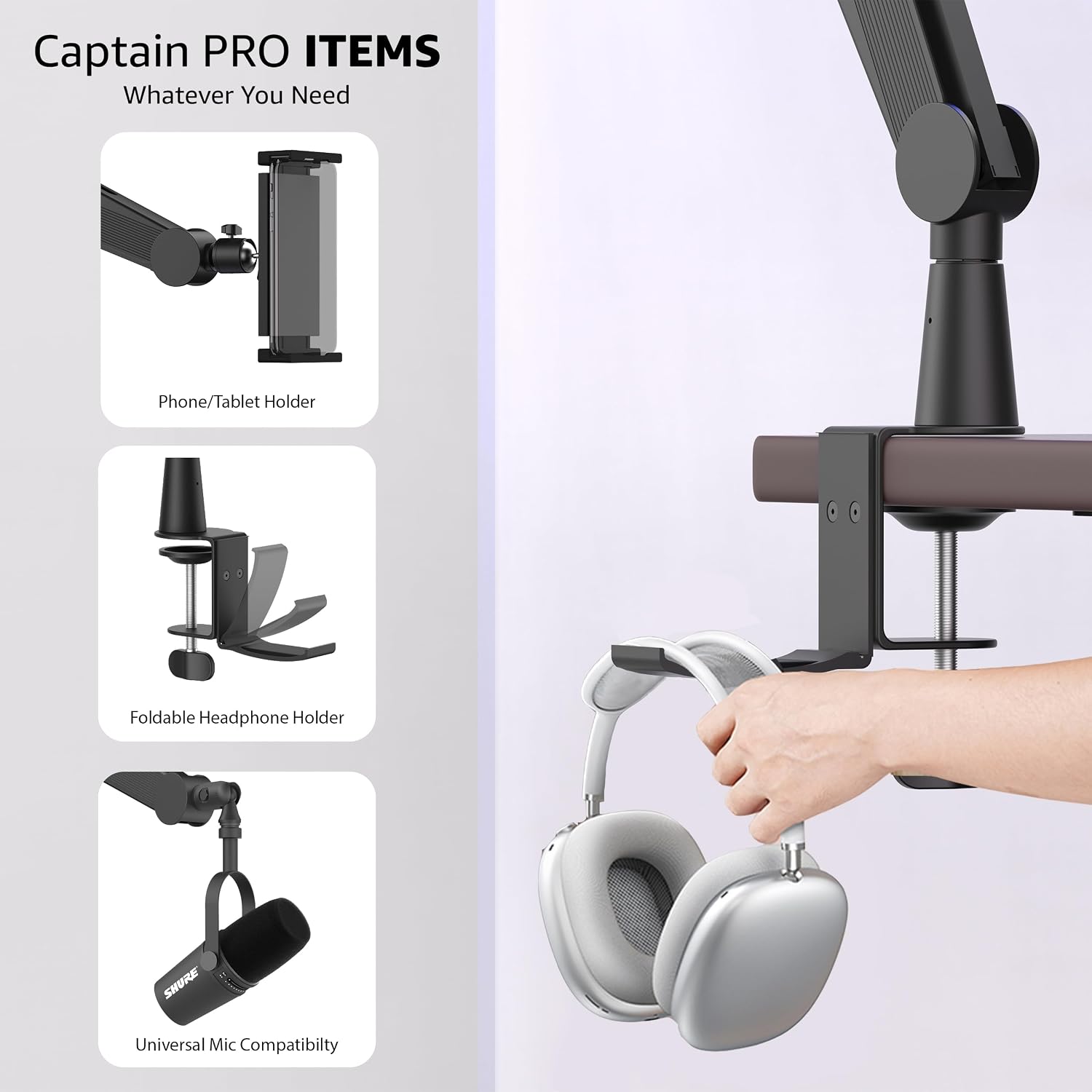 Mic Boom Arm Microphone Arm for Blue Yeti Shure Sm7b Hyperx QuadCast Rode At2020 and Fifine Upgraded Mic Stand with