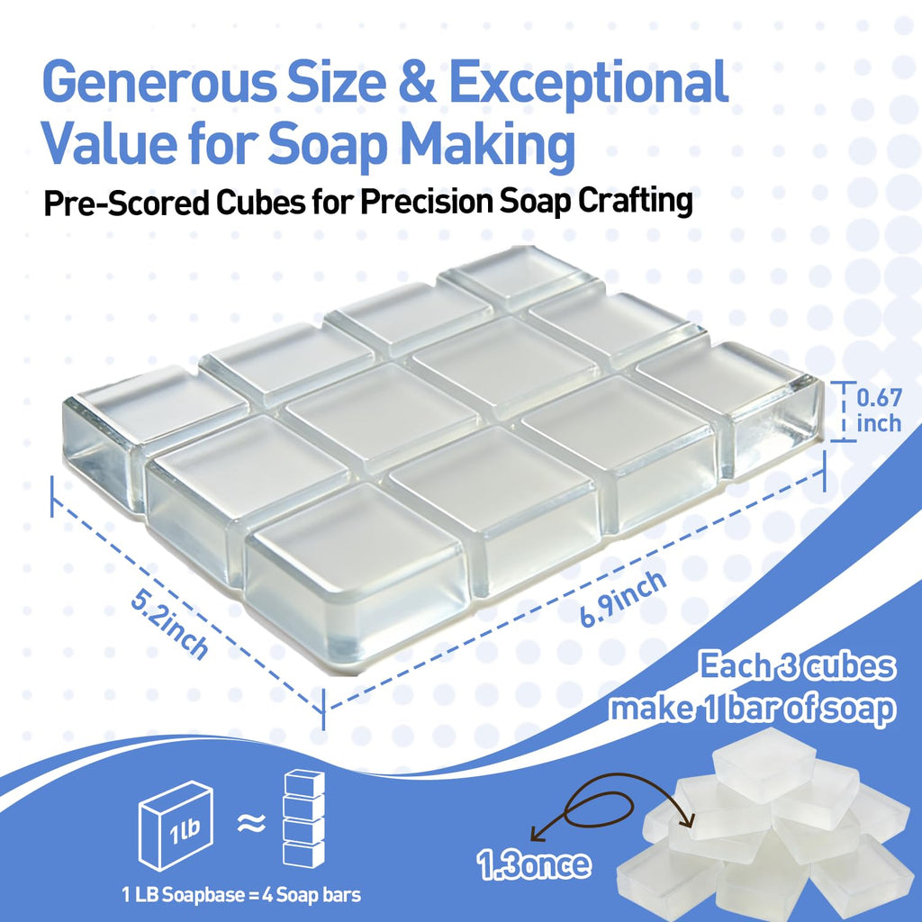 Melt and Pour Soap Base, Pre-Cut, Unscented, 1LB Clear Glycerin | Pre-cut clear glycerin cubes for easy DIY soap