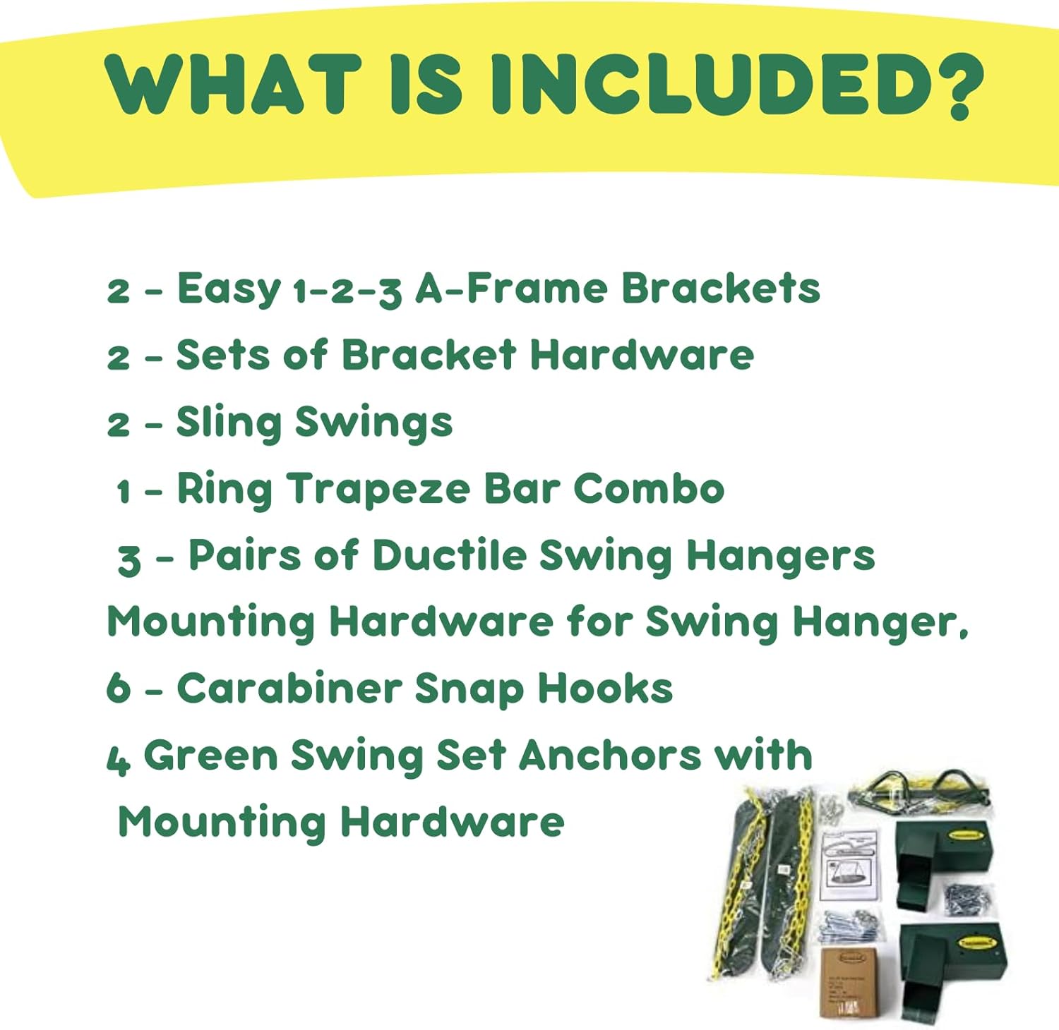 DIY Swing Set Hardware Kit with Easy 1-2-3 A-Frame Brackets, Swing Seats, Ring Trapeze Bar and All Assembly Hardware