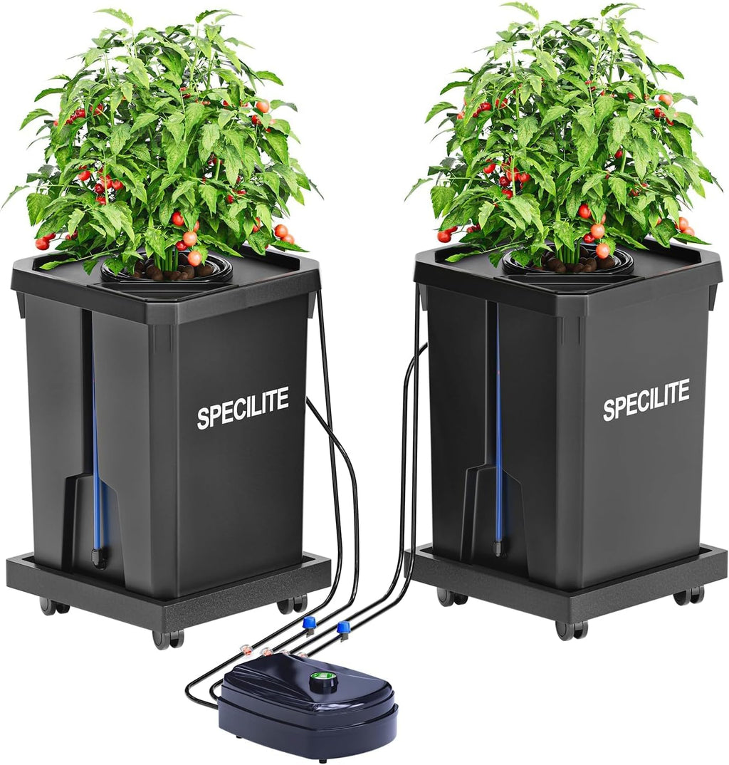 7 Gallon 2 Buckets DWC Hydroponics Grow System with Wheels | Top Drip Kit, Deep Water Culture Recirculating Drip