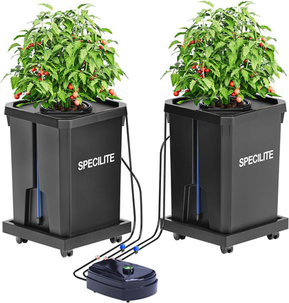 7 Gallon 2 Buckets DWC Hydroponics Grow System with Wheels | Top Drip Kit, Deep Water Culture Recirculating Drip