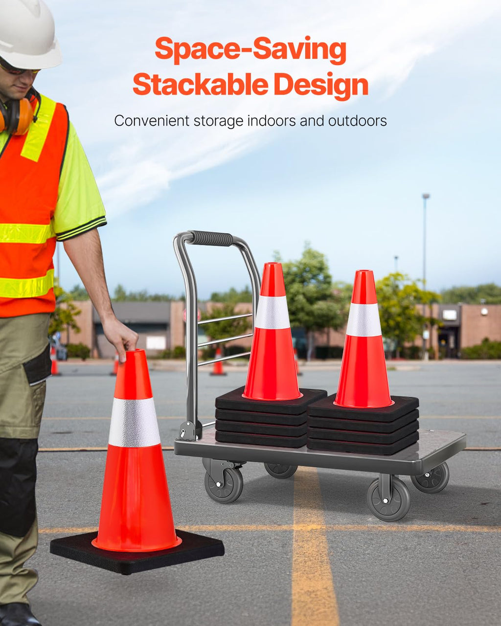 Safety Cones, 5 Pack 18" Traffic Cones, PVC Orange Construction Cones with Reflective Collars and Black Weighted Base