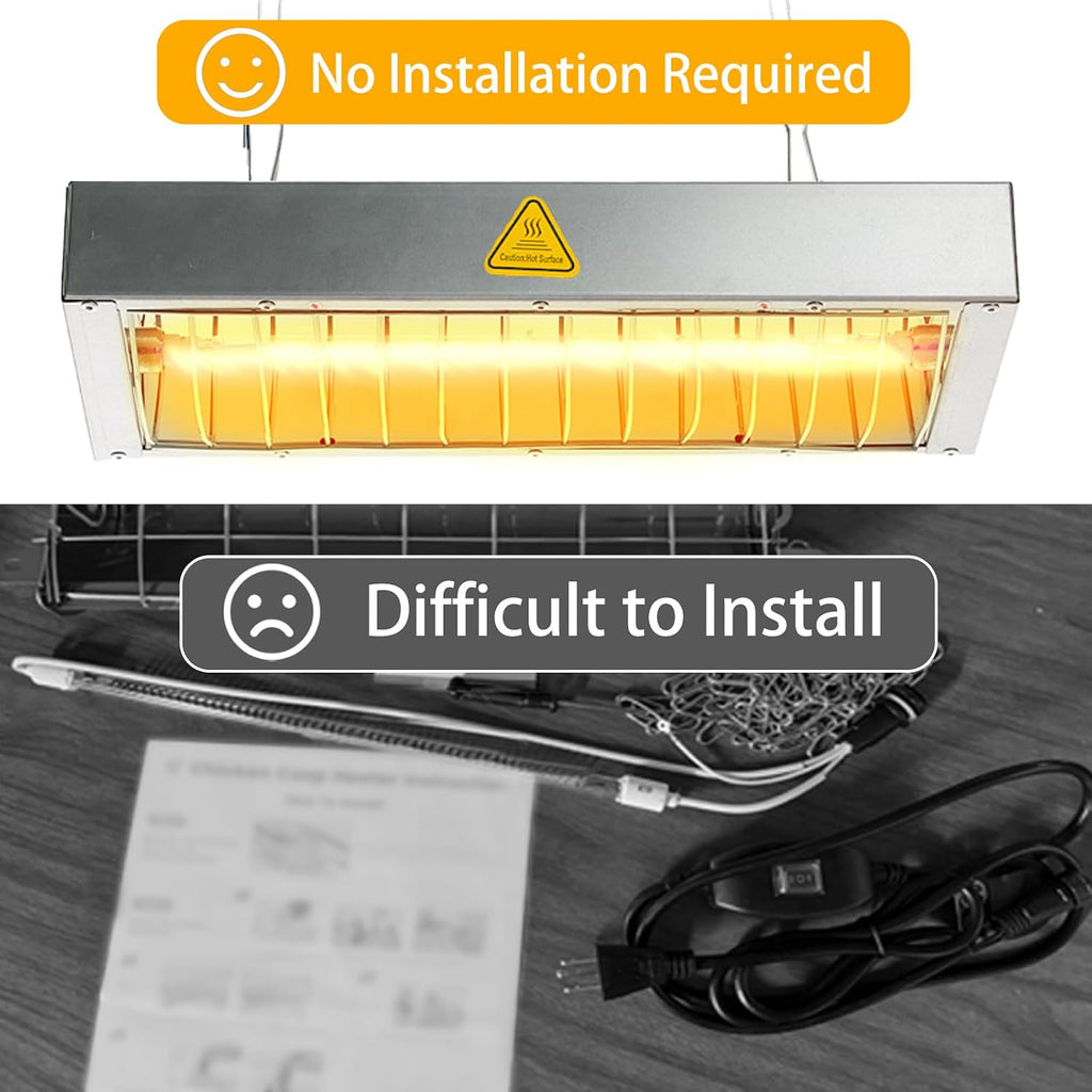 600W Heat Lamp for Chickens, Large Chicken Coop Heater, Adjustable Temp and Height, No Assembly Brooder Heater for