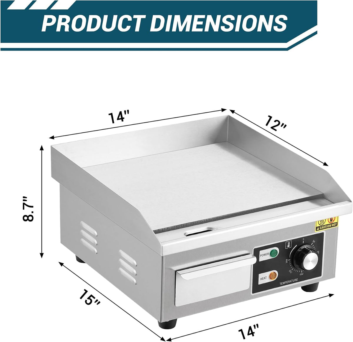 14 In Commercial Electric Griddle, Flat Top Grill Countertop Griddle