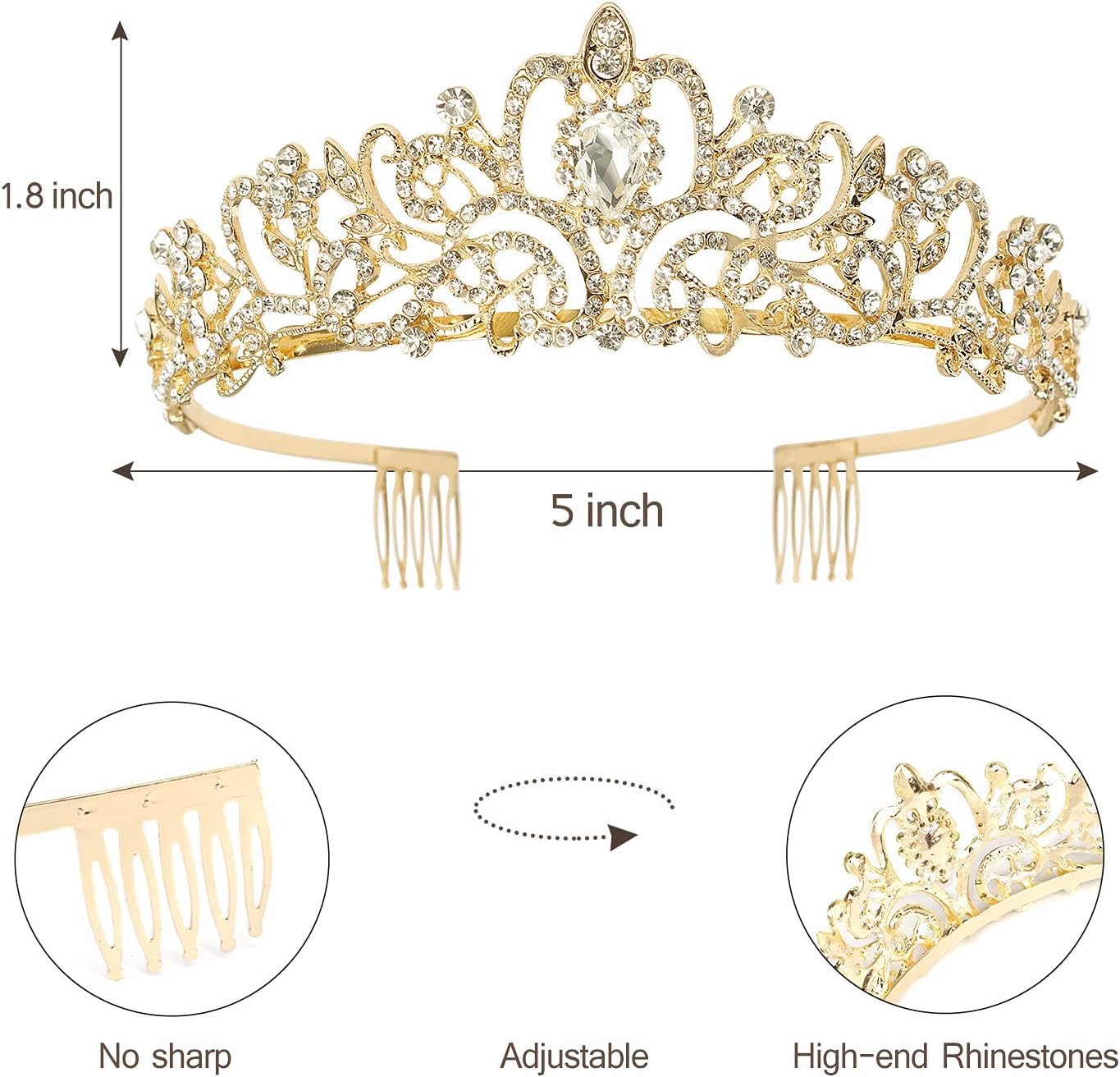 Gold Prom Queen Tiara Crown for Women, Happy Birthday Flower Crown Sash, Party Favors Supplies, Cake Toppers