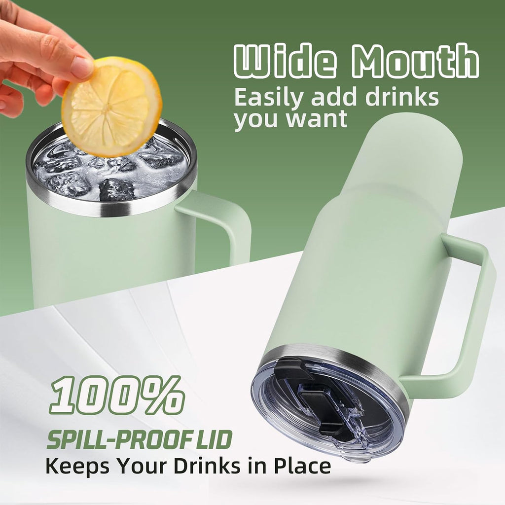 40 oz Tumbler with Handle and Flip Straw, 100% Leakproof Insulated Tumbler with Lid and Straw, Stainless Steel Travel