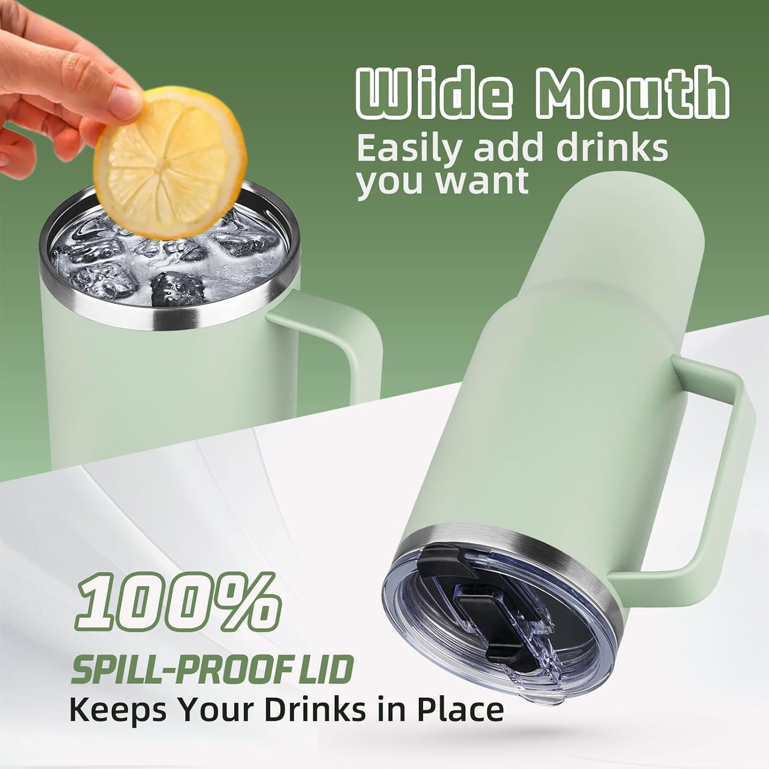 40 oz Tumbler with Handle and Flip Straw, 100% Leakproof Insulated Tumbler with Lid and Straw, Stainless Steel Travel