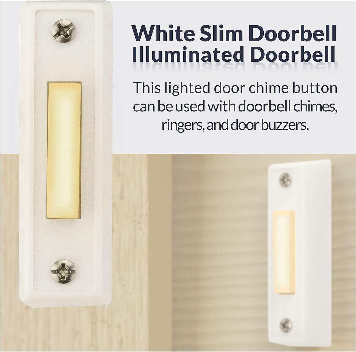 LED Lighted Sturdy Plastic Door Chime Push Button BT3WL White | Classic Rectangular Lighted Door Bell Button |