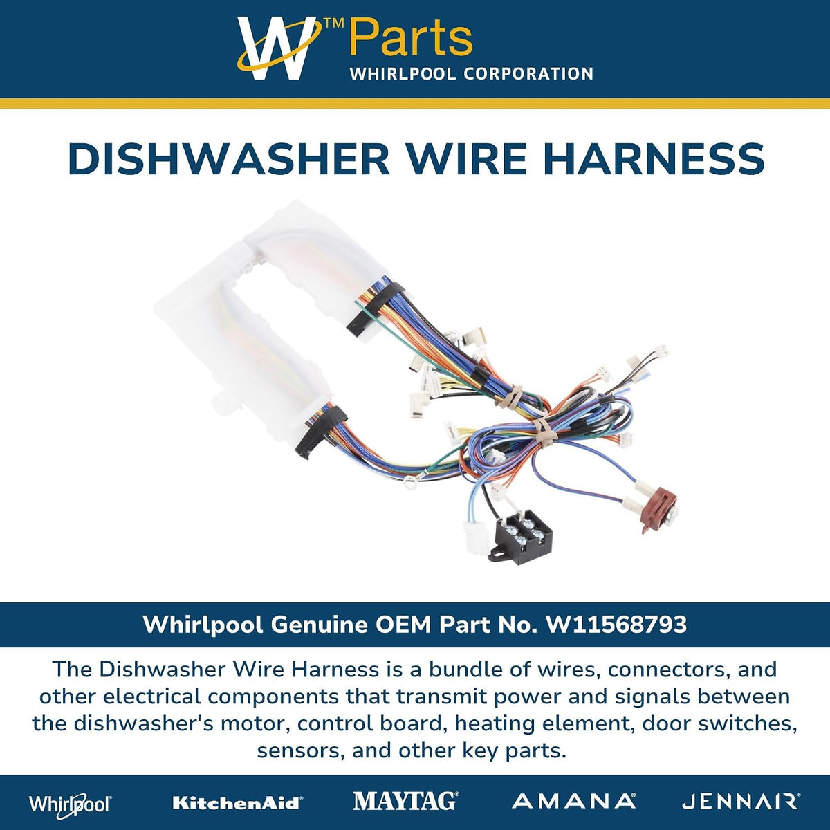 Whirlpool W11568793 Genuine OEM Dishwasher Wire Harness Replacement Part - Replaces W11084863