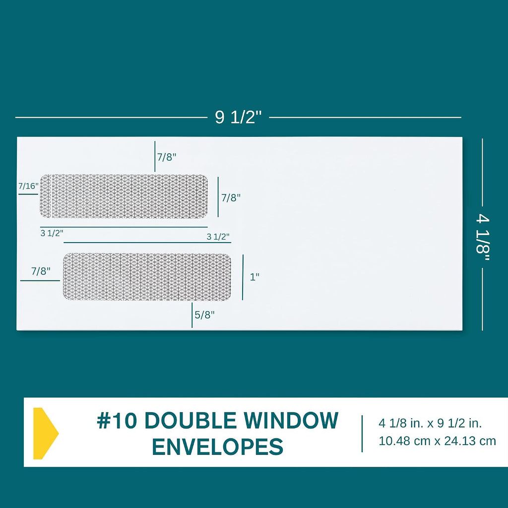 #10 Double Window Security Envelopes Self Seal - 100/Pack - for Quickbooks Invoices and Business Statements