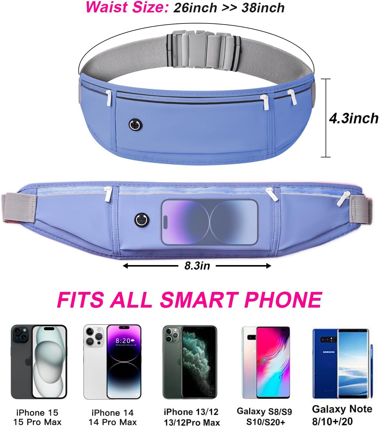 Slim Running Belt for Women Men,Runners Fanny Pack Phone Holder,Money Belt,Running Gear Accessories,with 3
