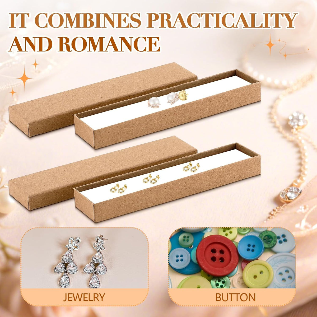 100 Pack Kraft Jewelry Boxes 8x2x1 Necklace Bracelet Gift Boxes