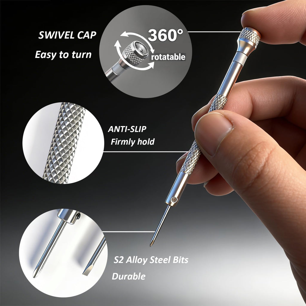Gold Eyeglass Repair Kit with 18 Sizes Gold-Plated Screws, 1.4mm Precision Screwdrivers, Tweezers, Nose Pads & Cloth