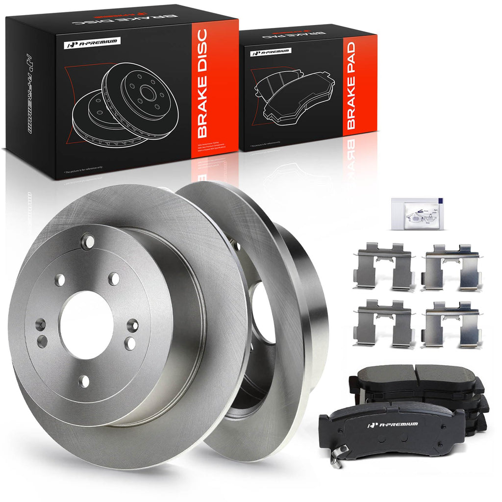 A-Premium 11.89 inch (302mm) Rear Solid Brake Rotors and Ceramic Pads Kit