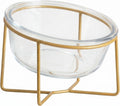 Small Glass Tilted Elevated Cat Dog Bowl Raised Cat Food Water Bowl Dish Pet Comfort Feeding Bowls with Gold Iron Stand