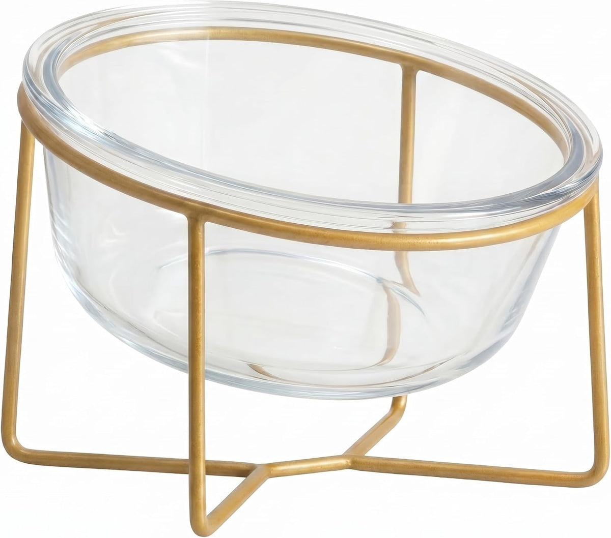 Small Glass Tilted Elevated Cat Dog Bowl Raised Cat Food Water Bowl Dish Pet Comfort Feeding Bowls with Gold Iron Stand