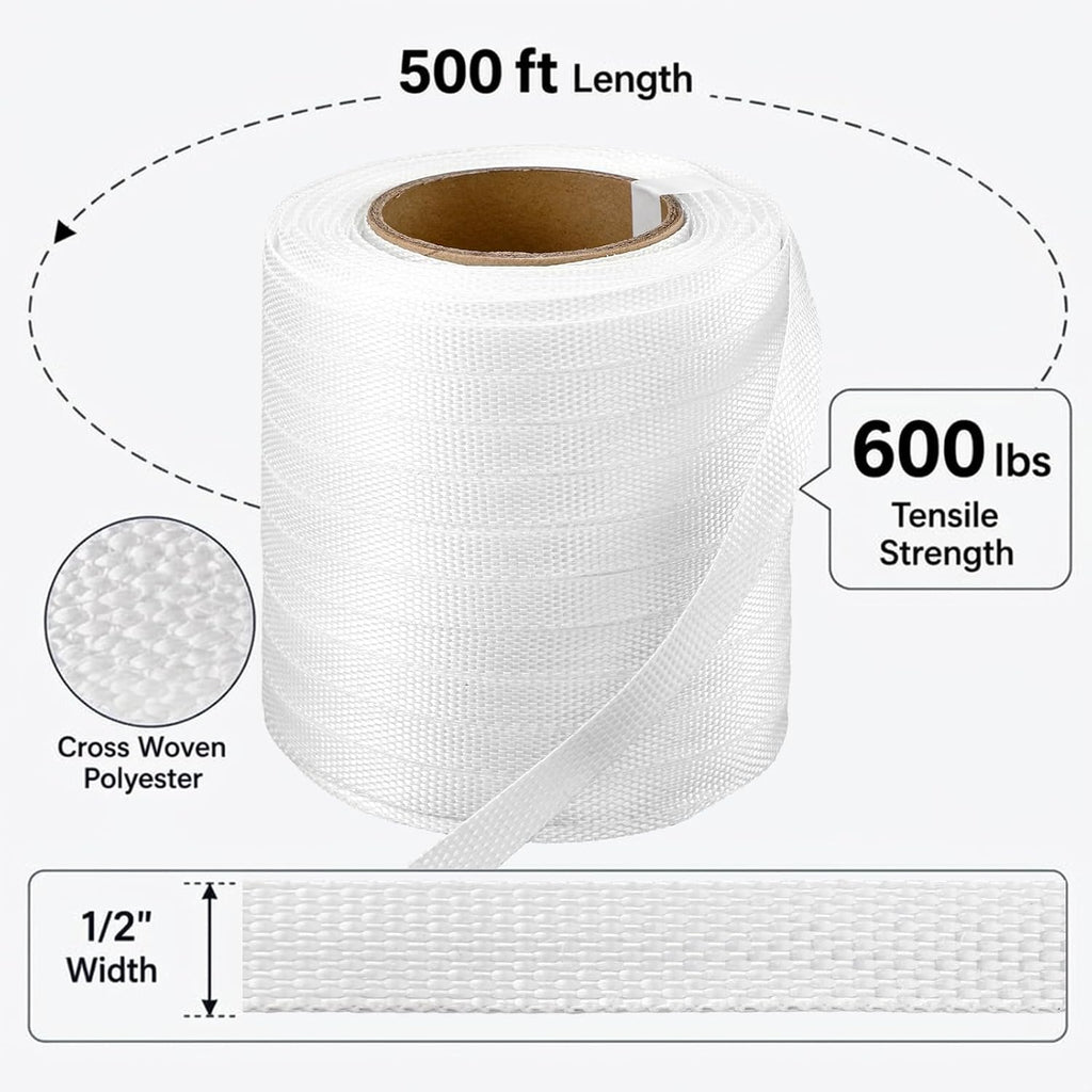 1/2" x 500' Cross Woven Poly Strapping Cord for Shrink Wrap