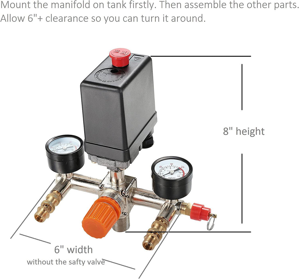 Secbolt Air Compressor Pressure Switch Regulator Gauges (Vertical Switch)