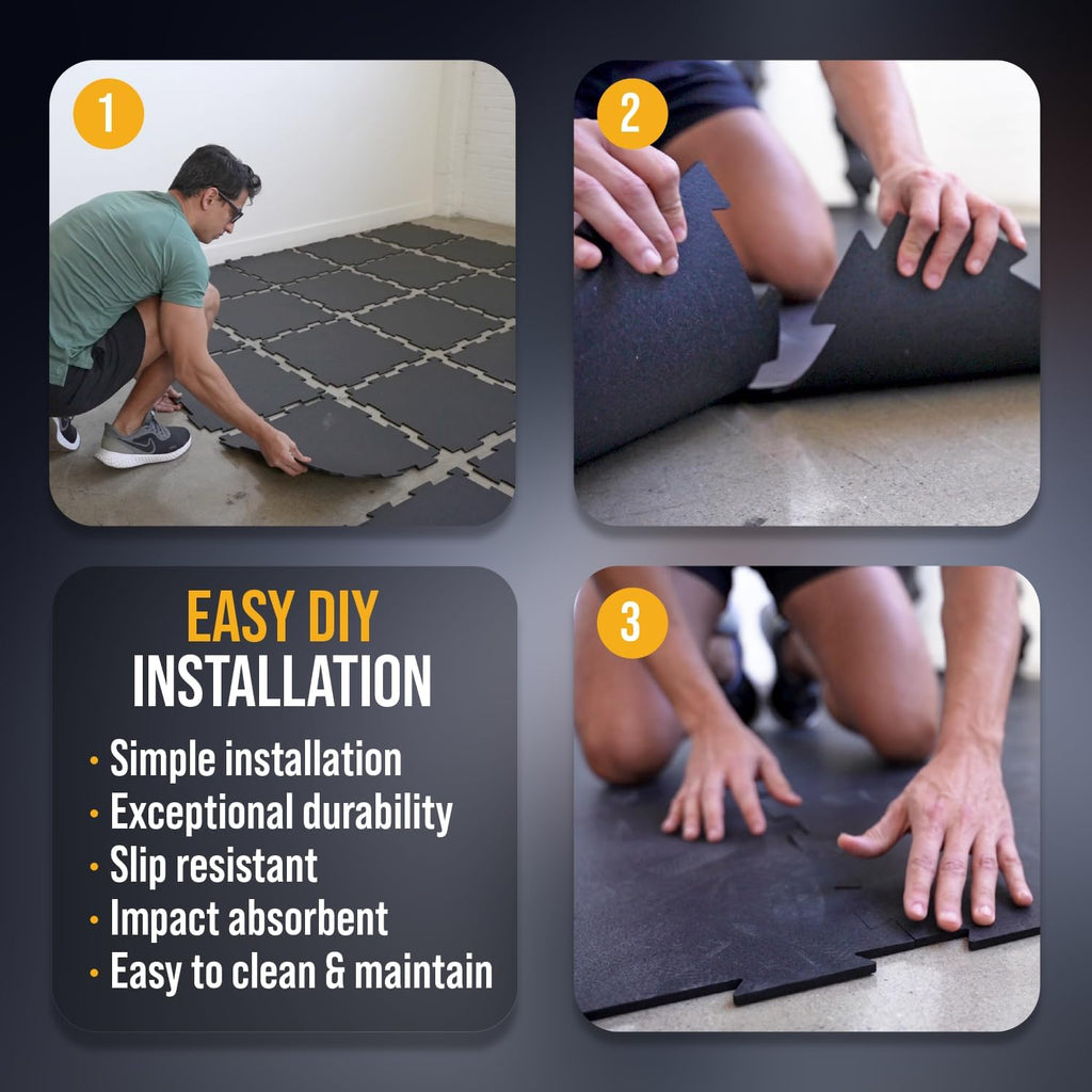 Rubber King 10 Piece Interlocking Tiles 19" x 19" x 6mm - 100% Recycled Rubber Gym Floor Tiles, Exercise Mat for Home