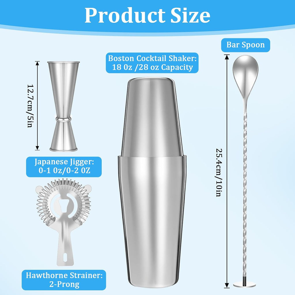 Professional Cocktail Shaker, Professional 5-Piece Bartender Kit with Boston Shaker, Hawthorne Strainer, Double