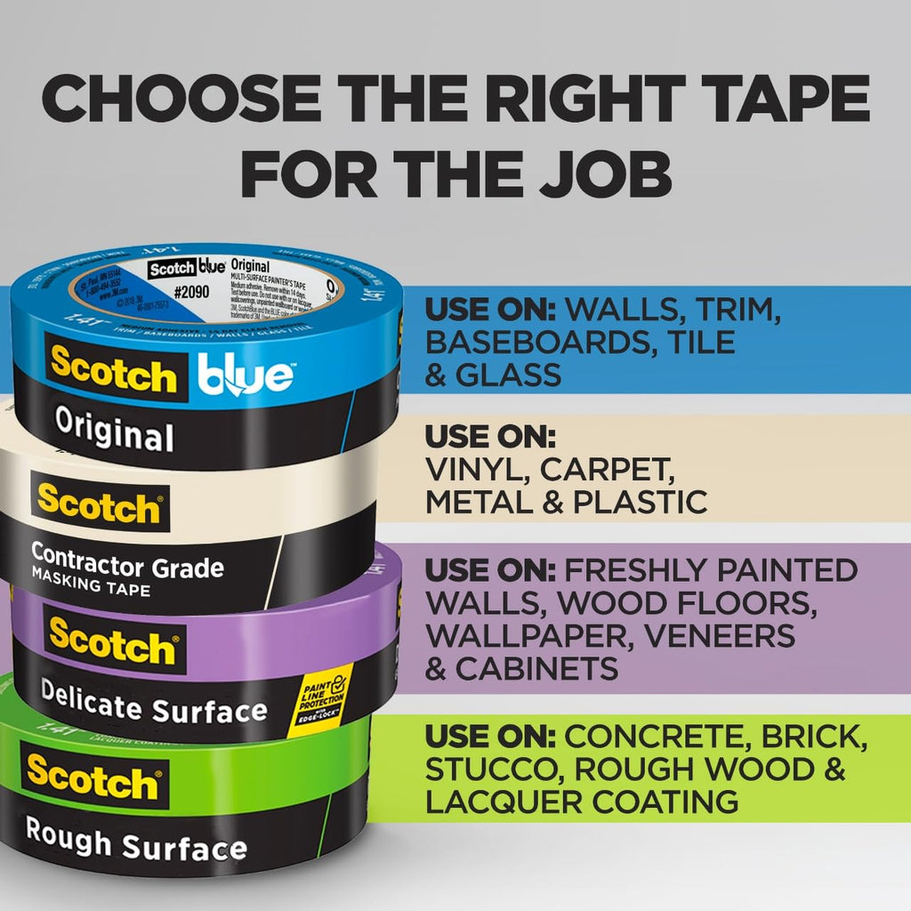 Painter's Tape Contractor Grade Masking Tape, 6 Rolls, 1.88 in x 60.1 yd, Holds to Surfaces For Up to 3 days, Removes