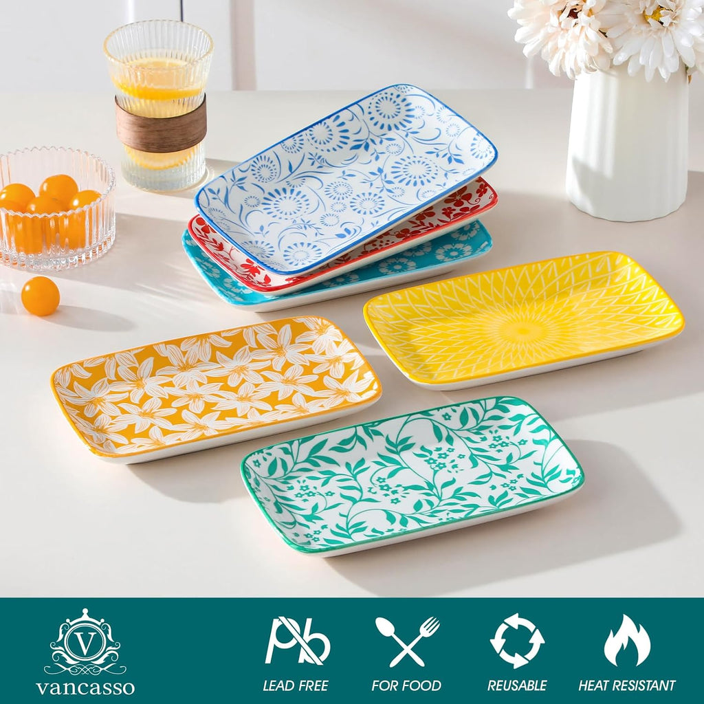 Selene Rectangular Salad Plates 8.5"x5.1"Inch, Set of 6