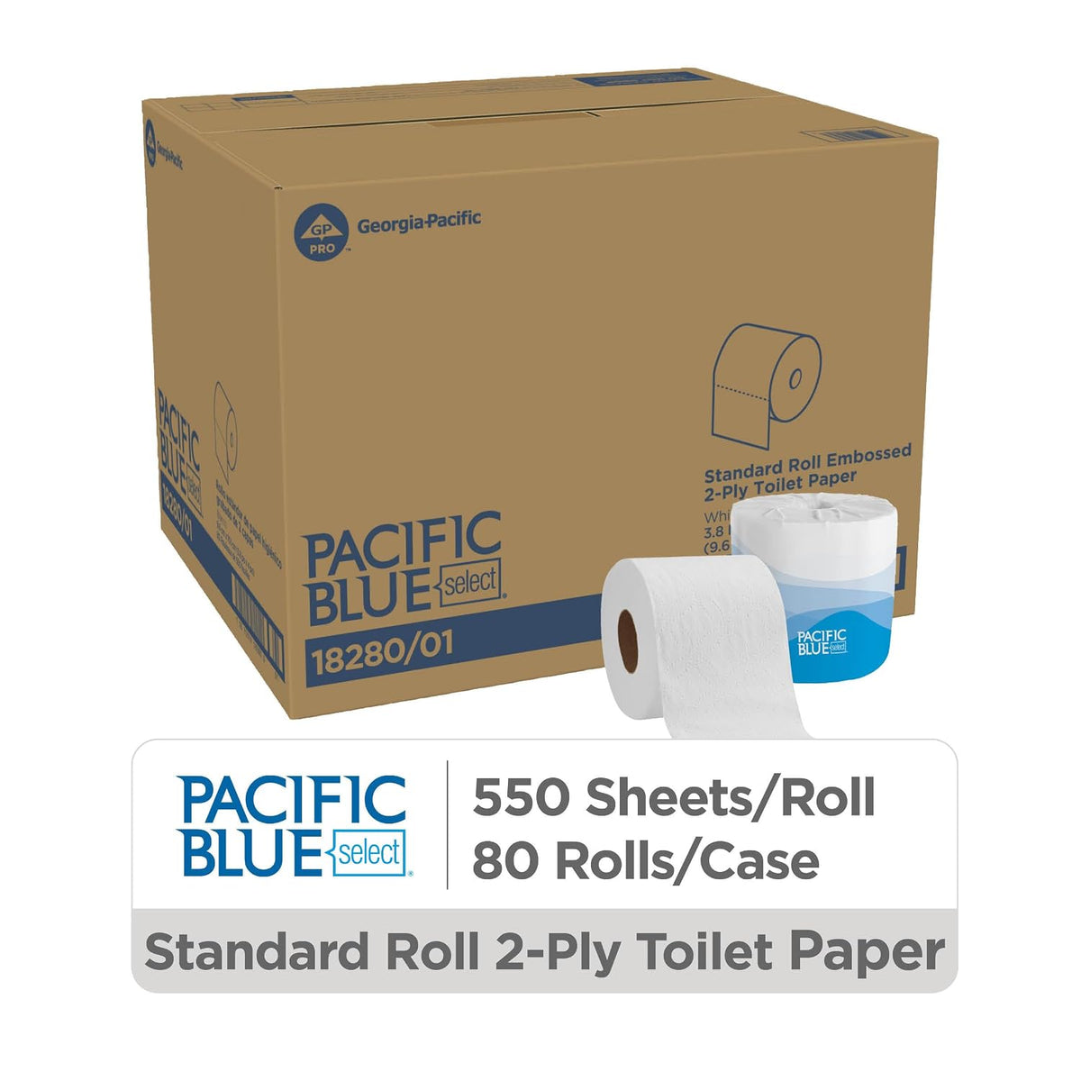 Blue Select 2-Ply Embossed Toilet Paper, 18280/01, 550 Sheet Per Roll, 80 Rolls Per Case