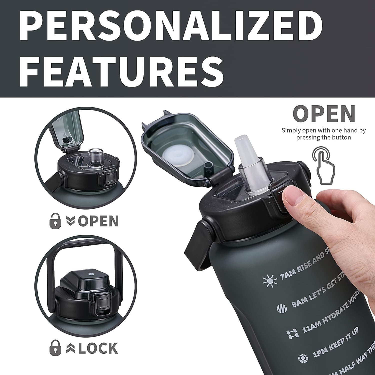 64oz,100oz,128oz Large Motivational Water Bottle with Time Marker, Leakproof & BPA Free Half Gallon Big Water Bottle