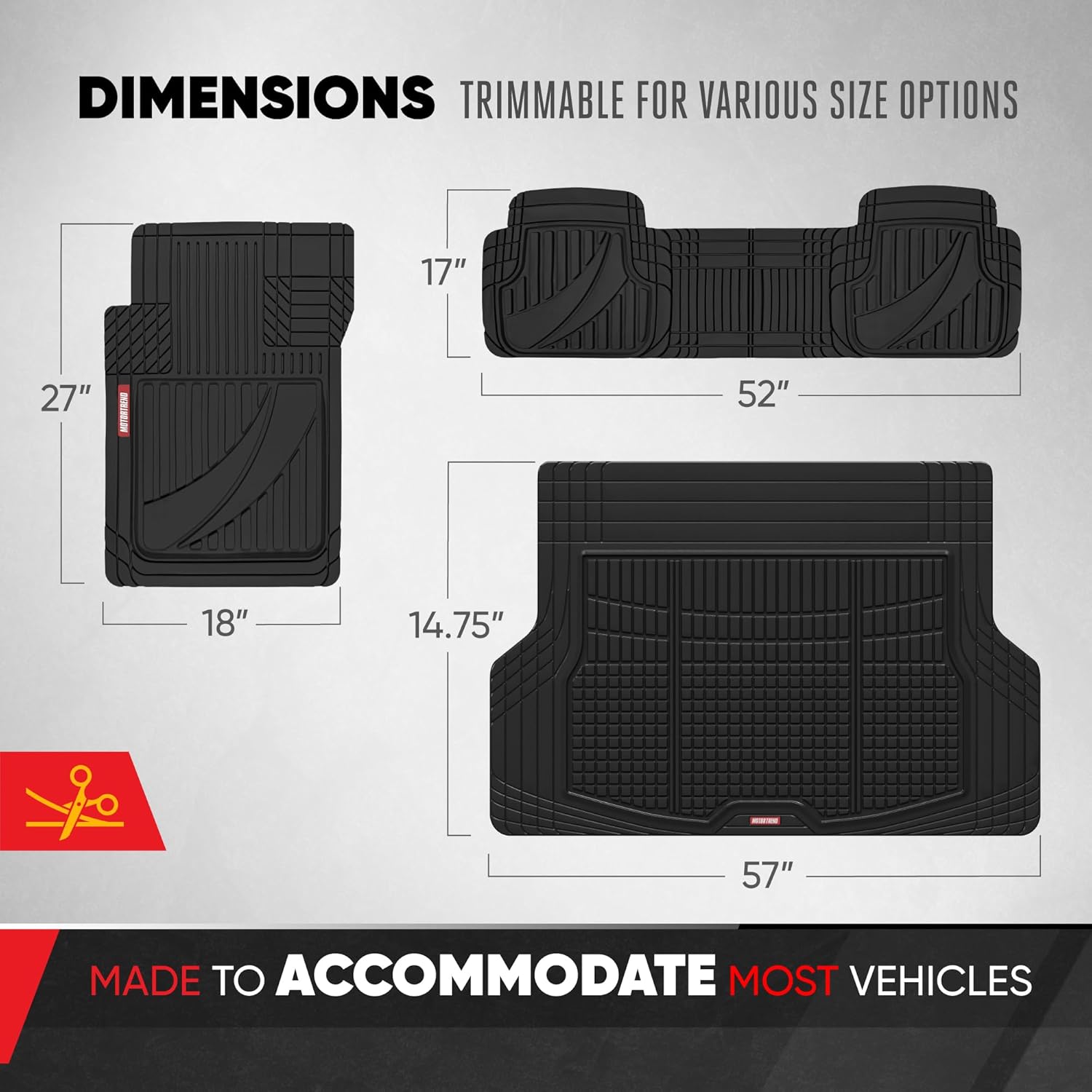FlexTough Advanced Heavy Duty Black Rubber Car Floor Mats & Cargo Liner for SUV & Car Full Set - Universal Trim to