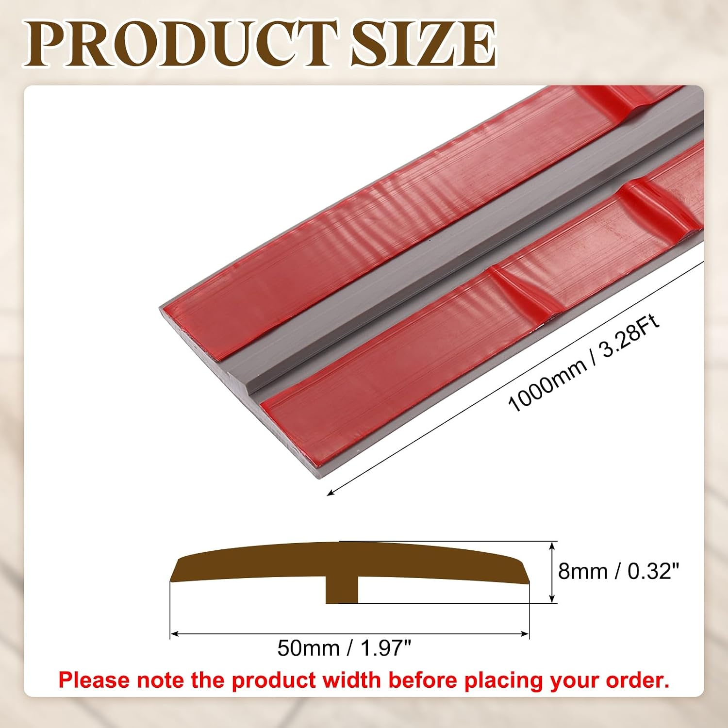 T-Molding Transition Strips, 3.28 ft x 1.97" (L x W) PVC Floor Flat Divider Strip Self Adhesive Vinyl Flooring Edging
