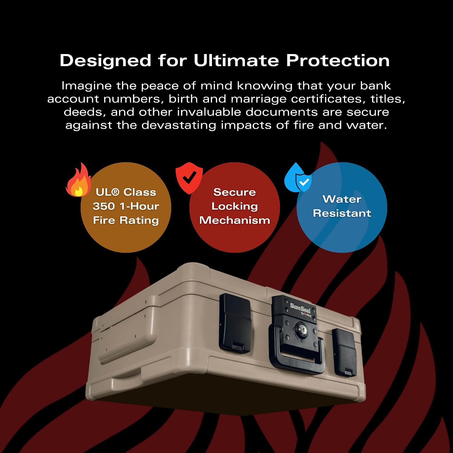 SureSeal Fire Safe with Key Lock, 1 Hour Fire Rated, UL Rated & 100 Hour Water Resistant Home Safe, Portable Home