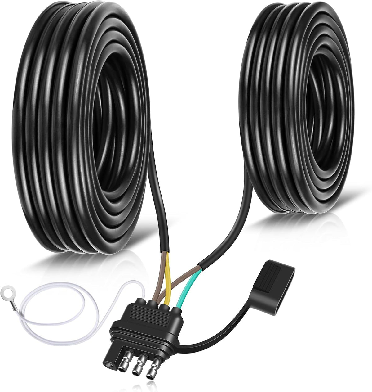 26FT 4 Pin 5 Wire Trailer Wiring Harness, 16AWG Trailer Light Wiring Kit with PVC Jacketed, Waterproof 4 Way Flat 5
