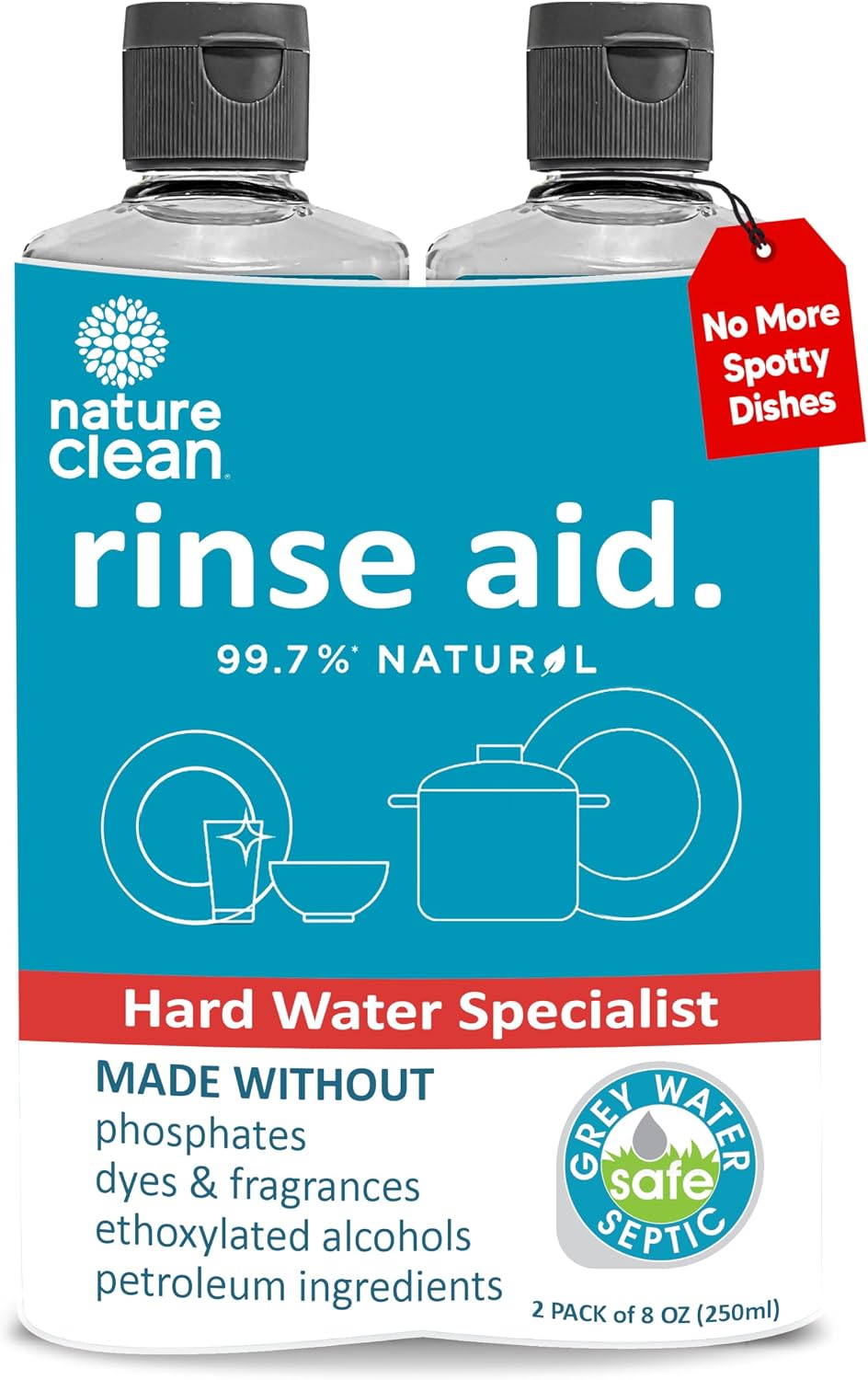 Dishwasher Rinse Aid Cleaner Non-Toxic Unscented 8oz (2 Pack)