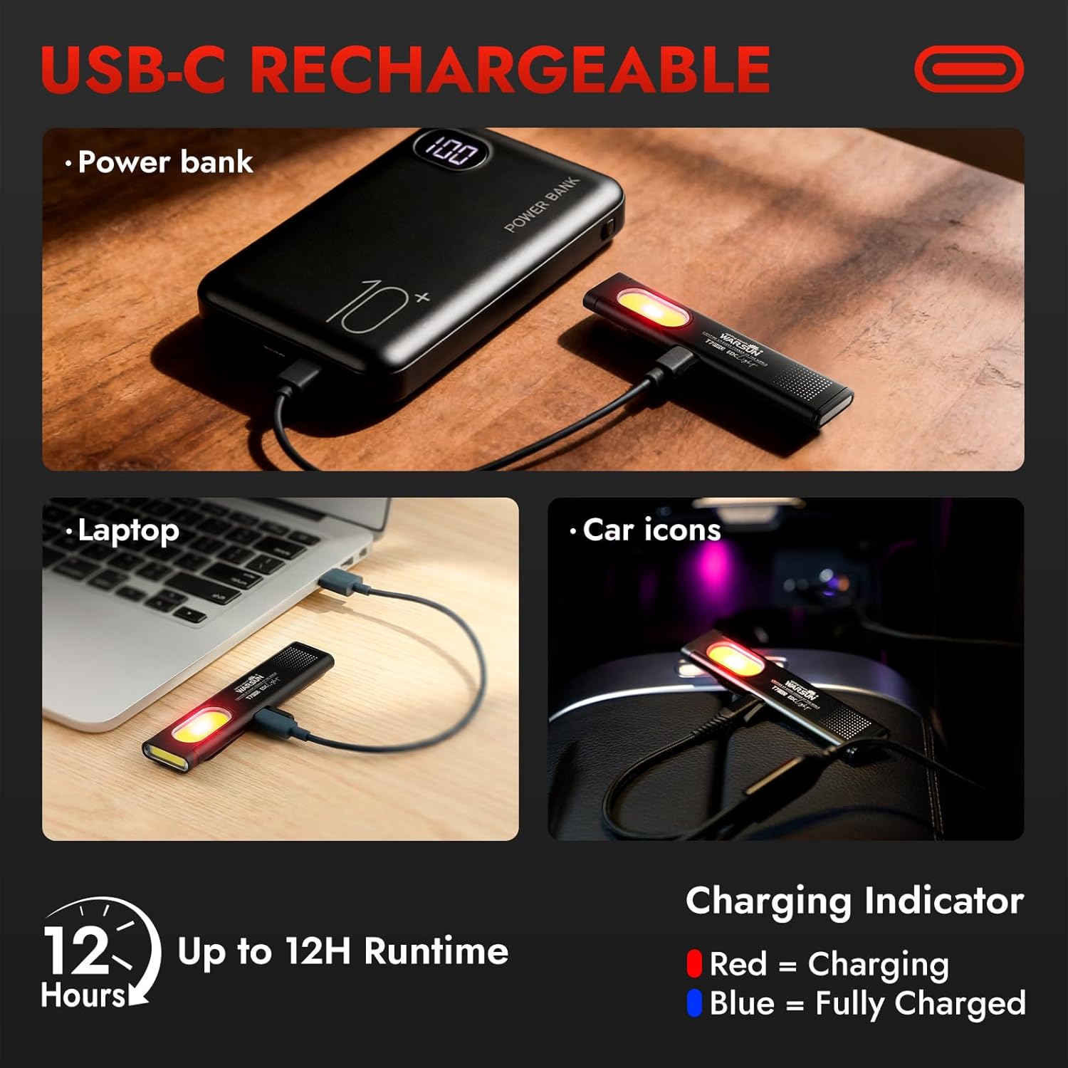 T7 Flat Rechargeable Flashlight, Slim Pocket LED EDC Light with Clip and Magnetic Base, Small Thin Handheld