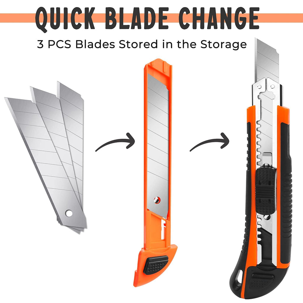 3Pack Box Cutter Retractable, Snap Off Utility Knife, Razor Knife