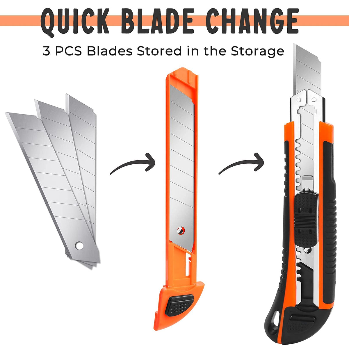 3Pack Box Cutter Retractable, Snap Off Utility Knife, Razor Knife