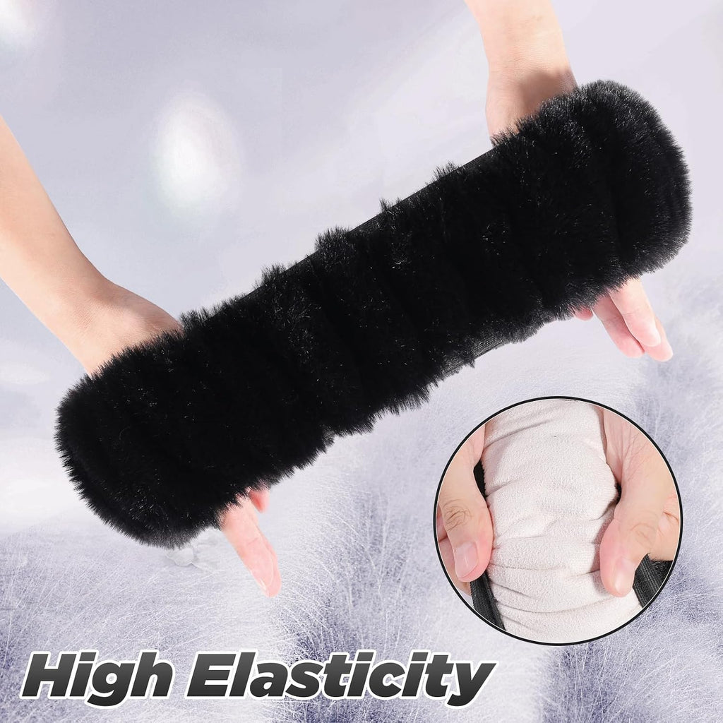 Furry Car Steering Wheel Cover with Fluffy Gear Shift Cover Soft Warm Non-Slip Car Decoration for Men Women Girls 2