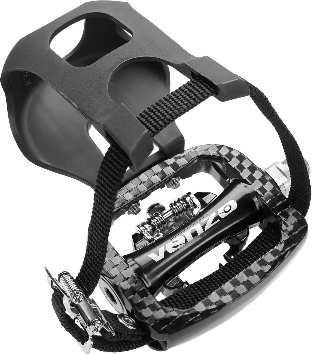 Venzo Bike Toe Clips Cages & Pedals - Compatible with Shimano SPD - Fixed or Adjustable Bicycle Toe Clips & Cleats for Fitness Indoor Exercise Bikes