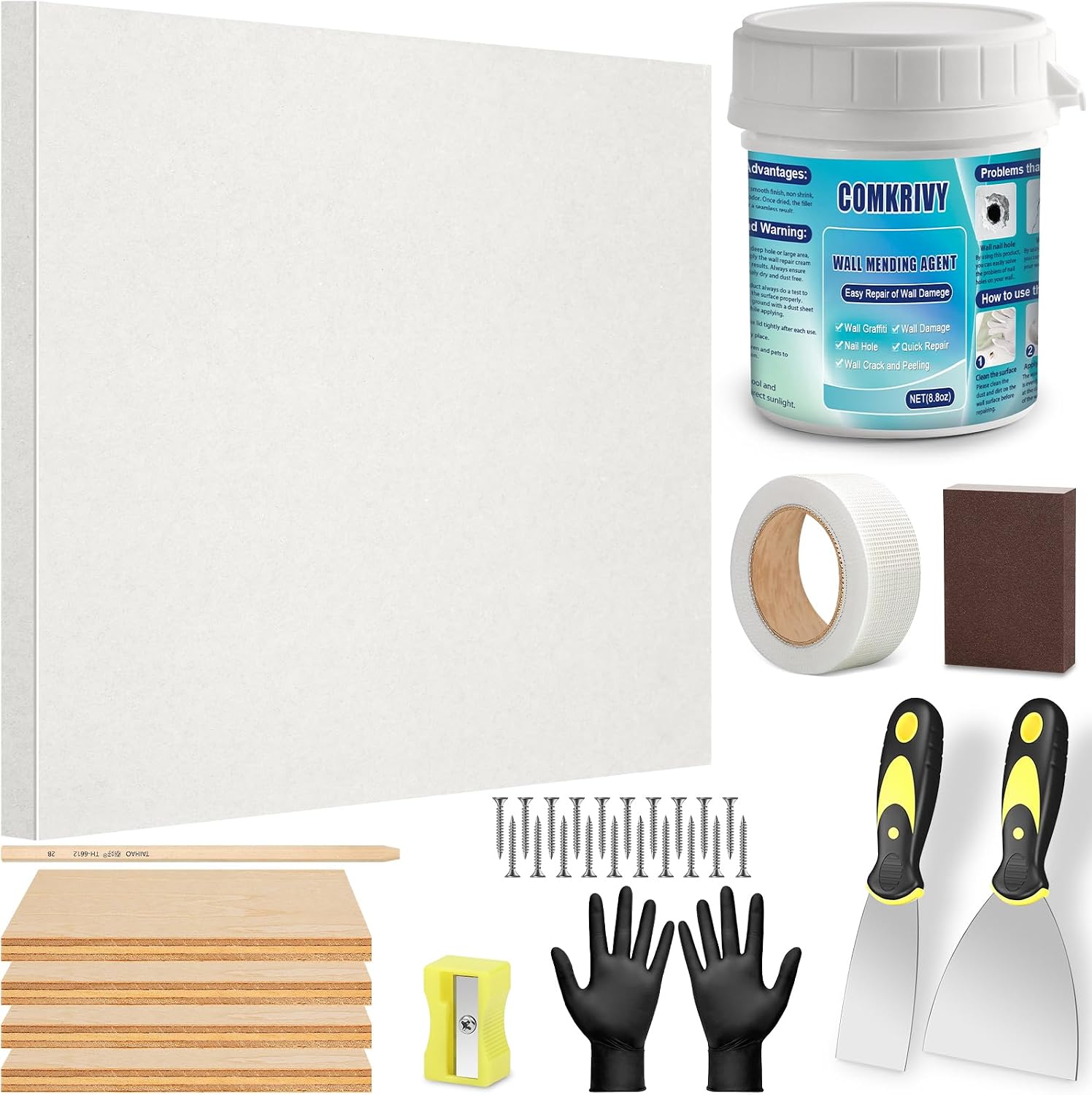 Drywall Repair Kit with 12"x12" Dry Wall Repair Panel, 33-in-One Drywall Patch Kit Wall Patch Repair Kit with