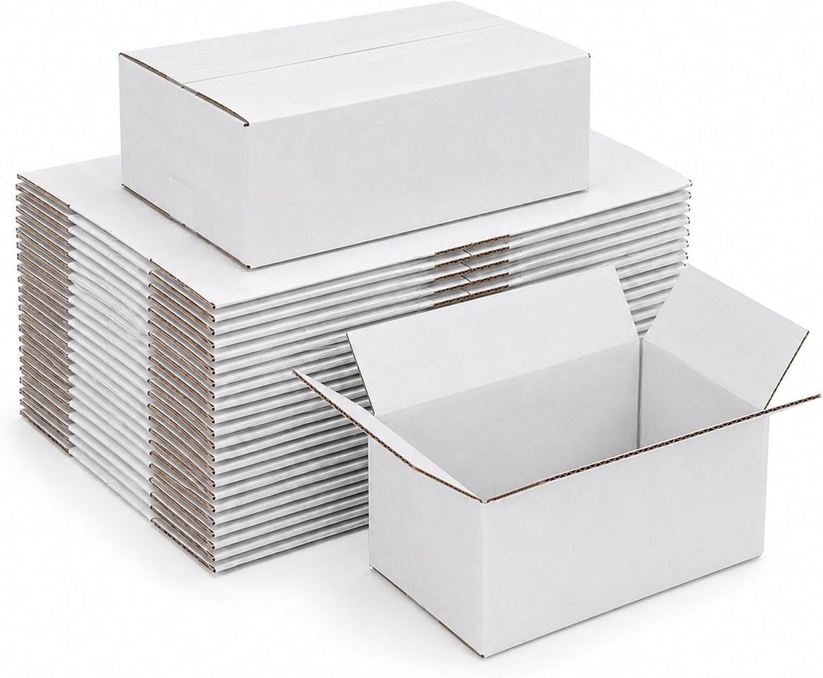 10x6x4 White Shipping Boxes for Small Business, Packing, Set of 35