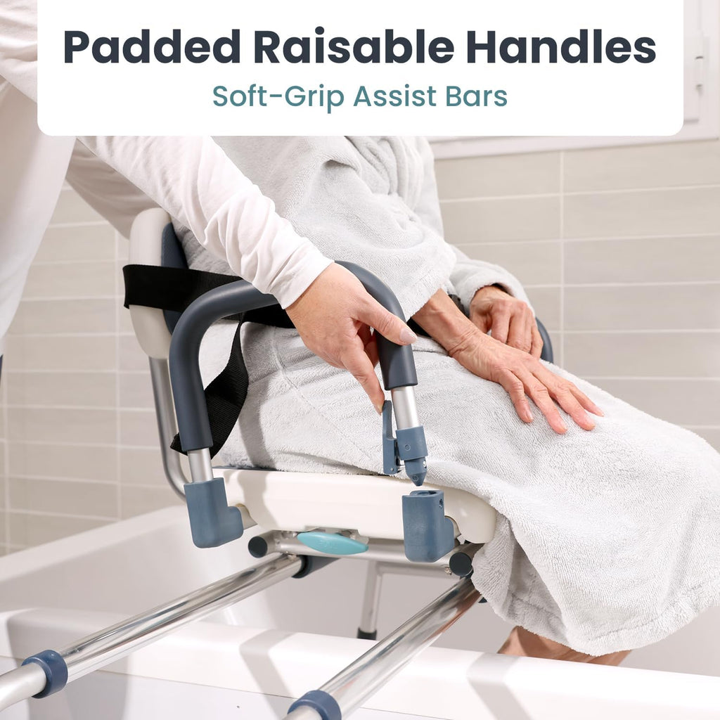 Sliding Shower Chair Tub Transfer Bench with Swivel Seat, Shower Bench for Elderly and Disabled, with Security Belt