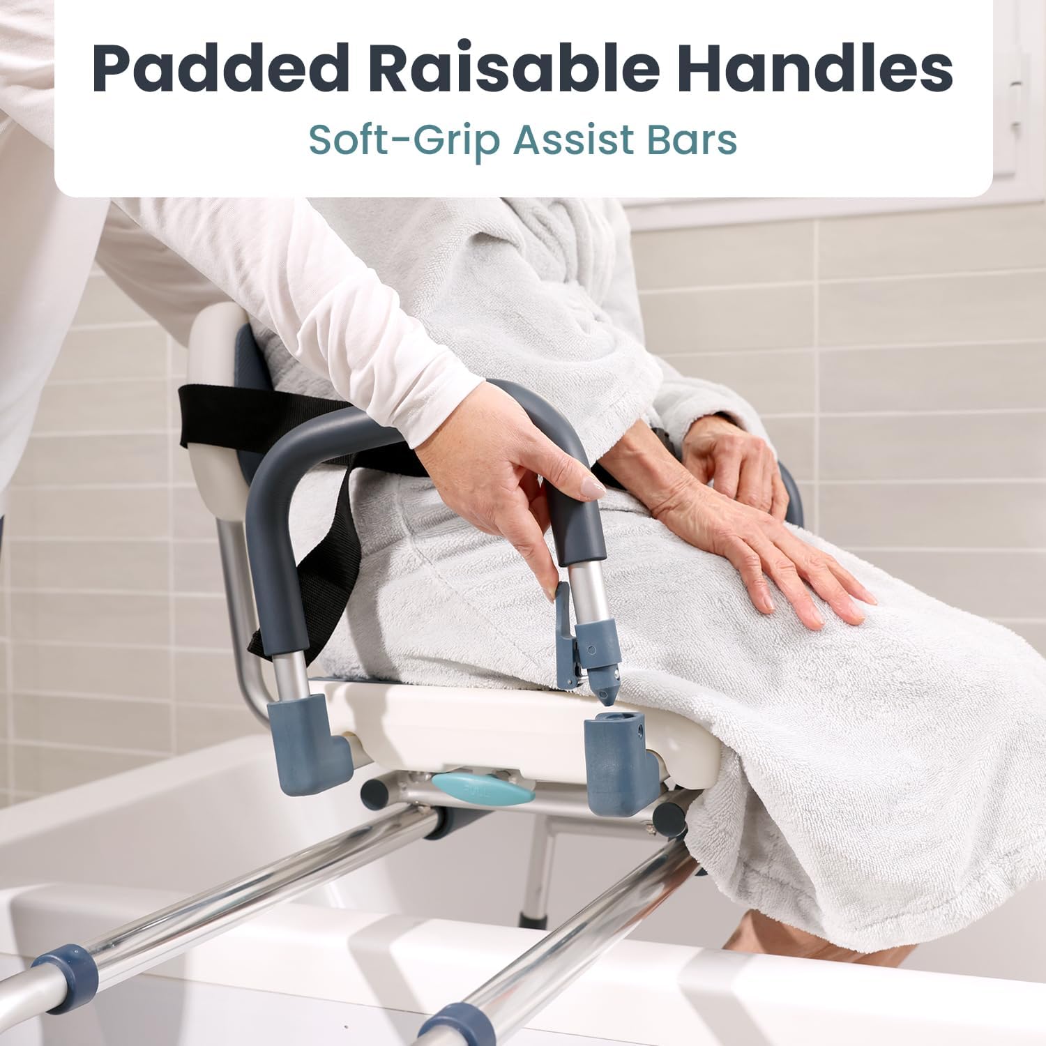 Sliding Shower Chair Tub Transfer Bench with Swivel Seat, Shower Bench for Elderly and Disabled, with Security Belt