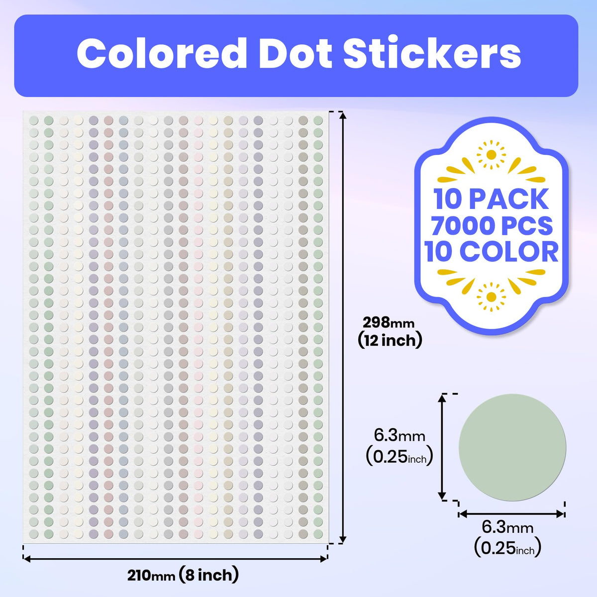 20 Colors Round Stickers 1/4 Inch Removable Vinyl Dot Label 7000 PCS