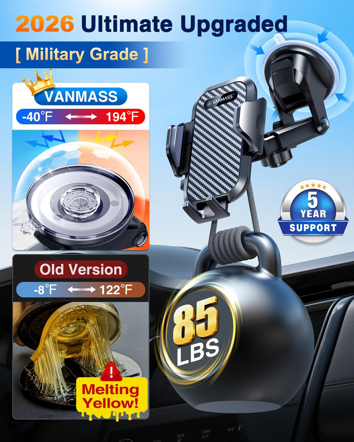 Car Phone Holder 2026 Ultimate Military-Grade Strongest Suction & Clip Windshield Dashboard【Newest Best Strongest】