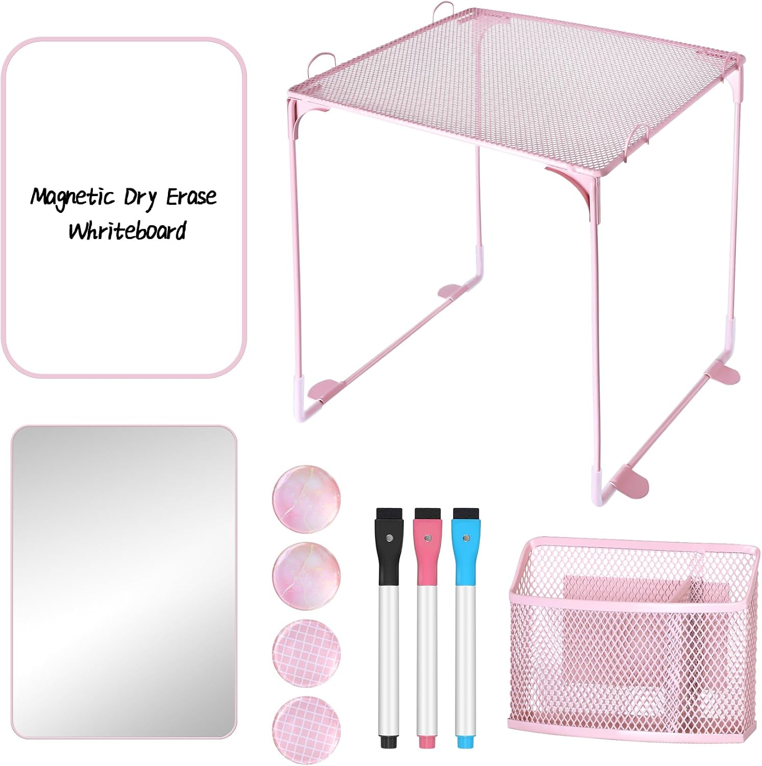 11 PCS Locker Accessories Kit Pink Locker Organizer Decorations Supplies Includes Folding Shelf, Magnetic Mirror &