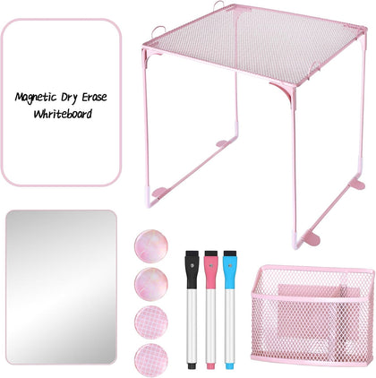 11 PCS Locker Accessories Kit Pink Locker Organizer Decorations Supplies Includes Folding Shelf, Magnetic Mirror &